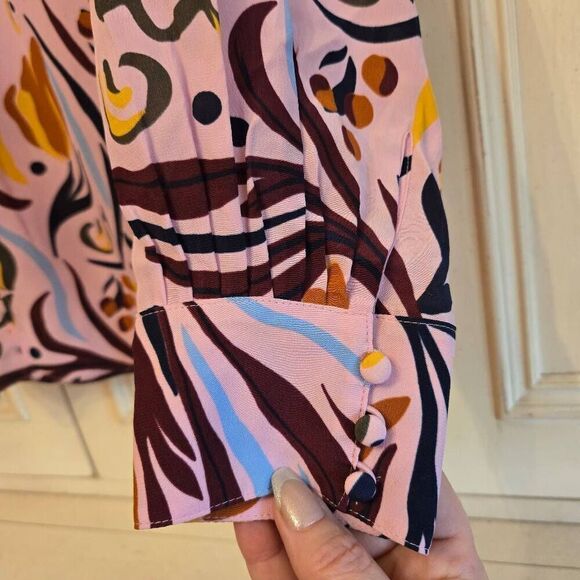 Boden Silk Blouse Pink Print 16 - Picture 5 of 10